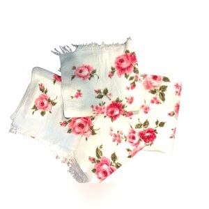 St Mary’s Pink White Floral Terry Cloth Bath Towels Fringe VTG Set Of 4